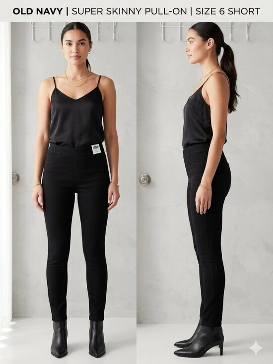 Old Navy Pants - Old Navy Black Super Skinny Pull-On Pants Comfort Elastic Waist - Size 6 Short